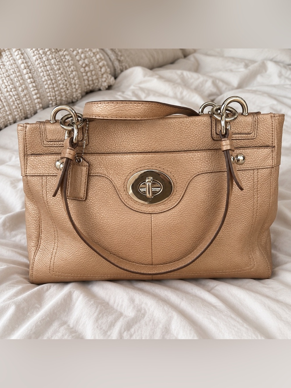 Coach F16331 Metallic Bronze Leather Turnlock Tote